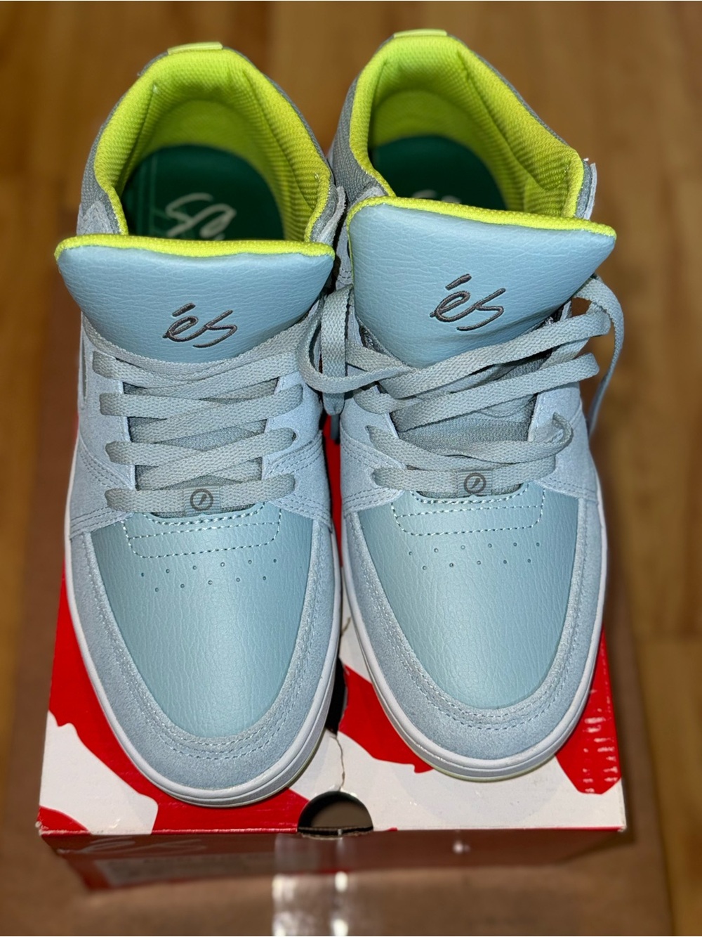 éS Accel Slim Mid Skate Shoes Light Blue Neon Yellow Men Size 8.5 NIB